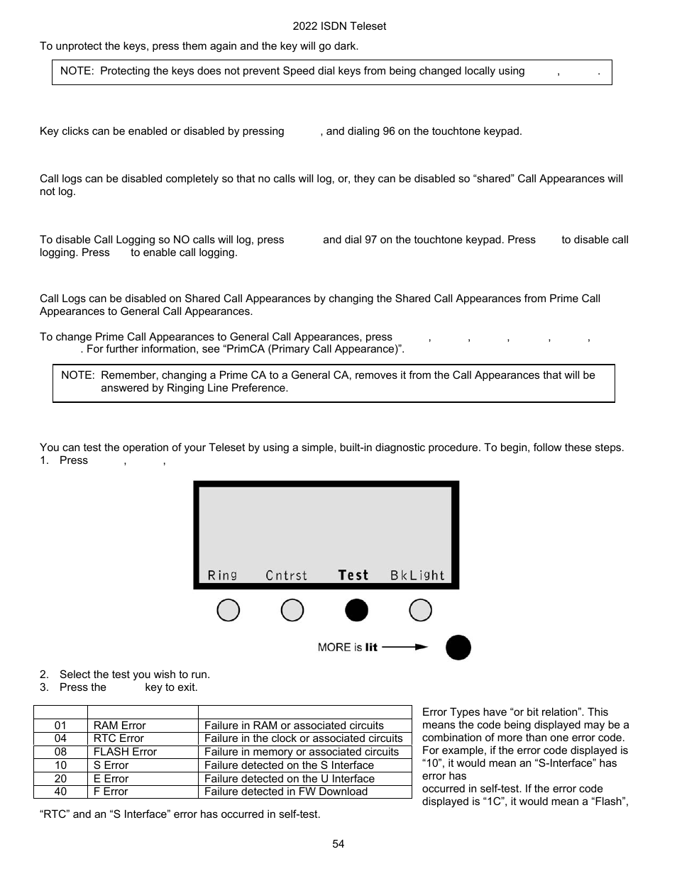 Key clicks, Disable logging, Disabling call logs completely | Disable call logs on shared call appearance, Testing | Nortel Networks i2022 Series User Manual | Page 56 / 61