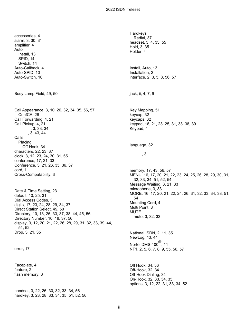Index | Nortel Networks i2022 Series User Manual | Page 60 / 61