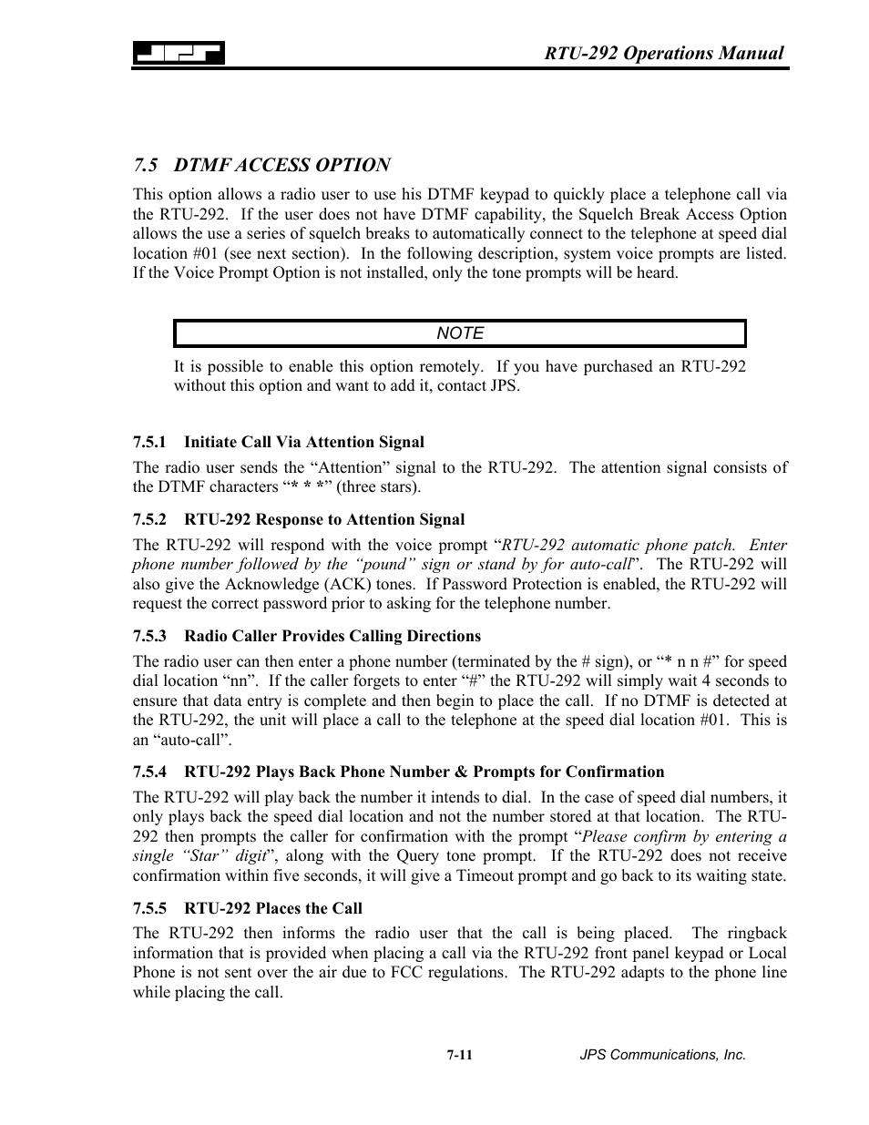 Dtmf access option, Initiate call via attention signal, Rtu-292 response to attention signal | Radio caller provides calling directions, Rtu-292 places the call, 5 dtmf, Access option -11, Initiate call via attention signal -11, 2 rtu-292, Response | Nortel Networks RTU-292 User Manual | Page 105 / 116