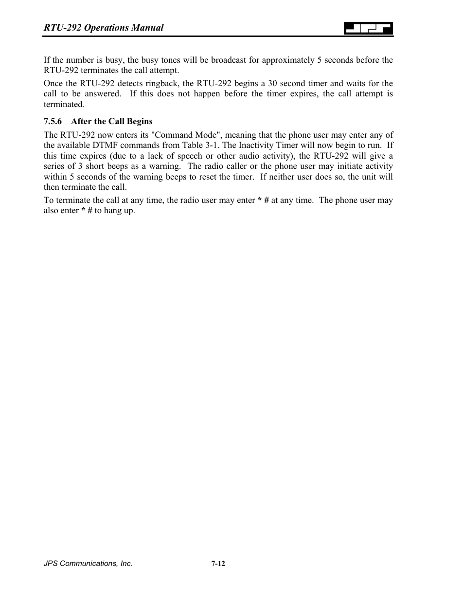 After the call begins, 6 after, The call begins -12 | Nortel Networks RTU-292 User Manual | Page 106 / 116