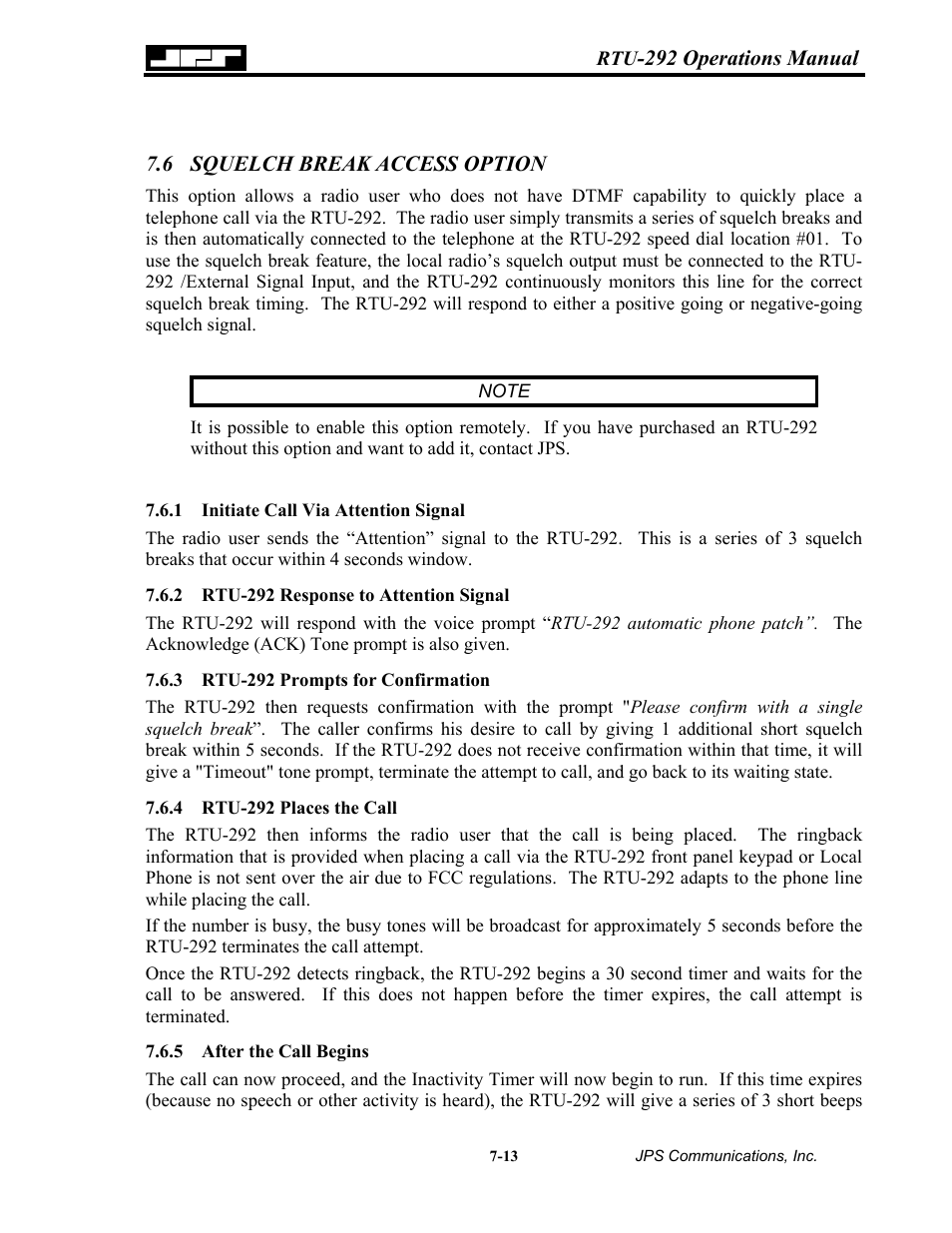 Squelch break access option, Initiate call via attention signal, Rtu-292 response to attention signal | Rtu-292 prompts for confirmation, Rtu-292 places the call, After the call begins, Squelch break access option -13, Initiate call via attention signal -13, 2 rtu-292, Response | Nortel Networks RTU-292 User Manual | Page 107 / 116