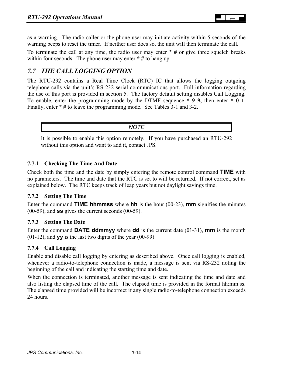 The call logging option, Checking the time and date, Setting the time | Setting the date, Call logging, The call logging option -14, 1 checking, Time and date -14, 2 setting, The time -14 | Nortel Networks RTU-292 User Manual | Page 108 / 116