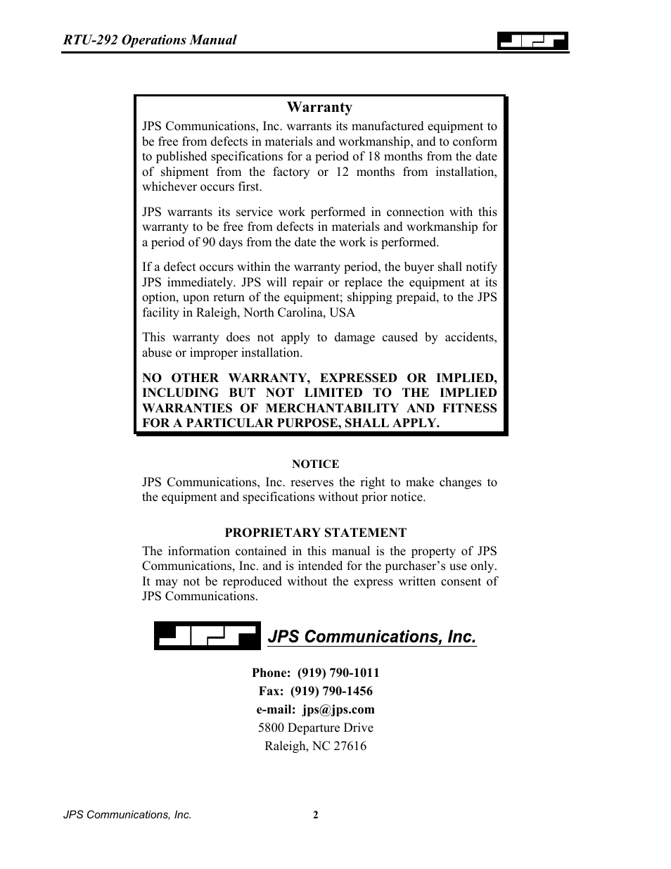 Warranty | Nortel Networks RTU-292 User Manual | Page 2 / 116