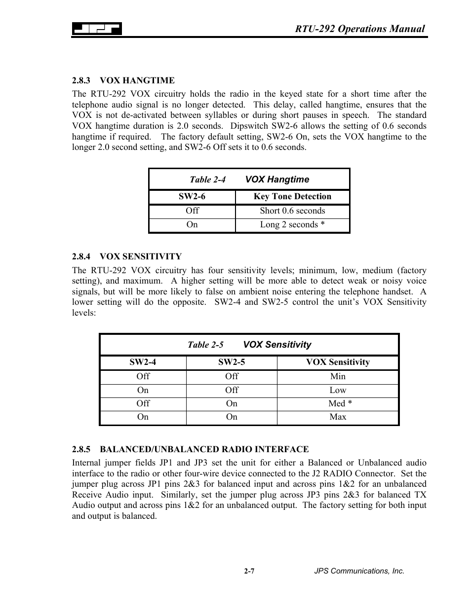 Vox hangtime, Vox sensitivity, Balanced/unbalanced radio interface | 3 vox, Hangtime -7, 4 vox, Sensitivity -7, Balanced/unbalanced radio interface -7, Able, Vox h | Nortel Networks RTU-292 User Manual | Page 23 / 116