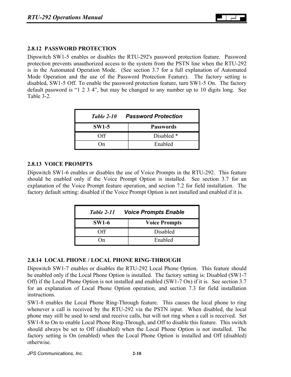 Password protection, Voice prompts, Local phone / local phone ring-through | 12 password, Protection -10, 13 voice, Prompts -10, Local phone / local phone ring-through -10, Able, Assword | Nortel Networks RTU-292 User Manual | Page 26 / 116