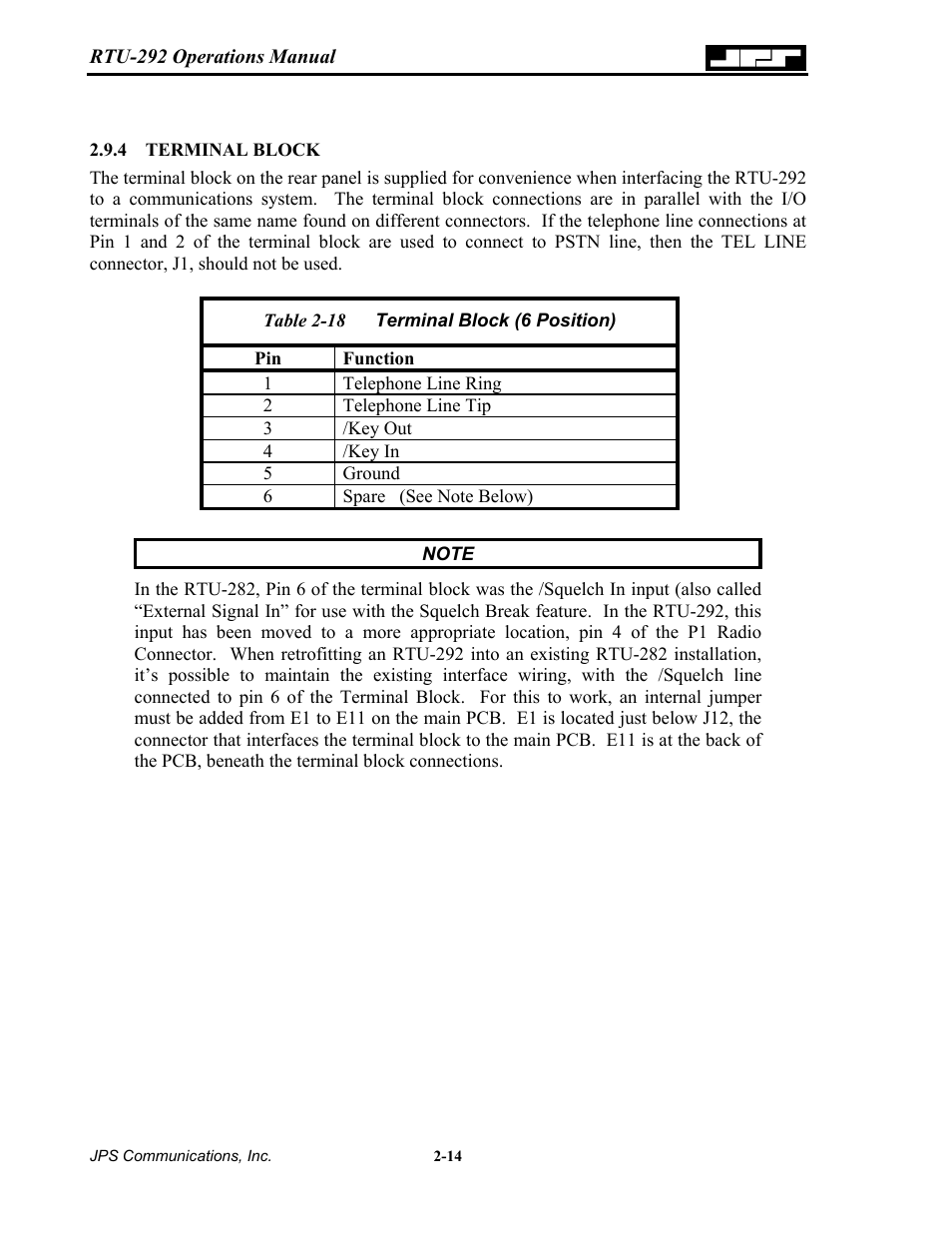 Terminal block, 4 terminal block -14, Able | Erminal, Lock, Osition | Nortel Networks RTU-292 User Manual | Page 30 / 116