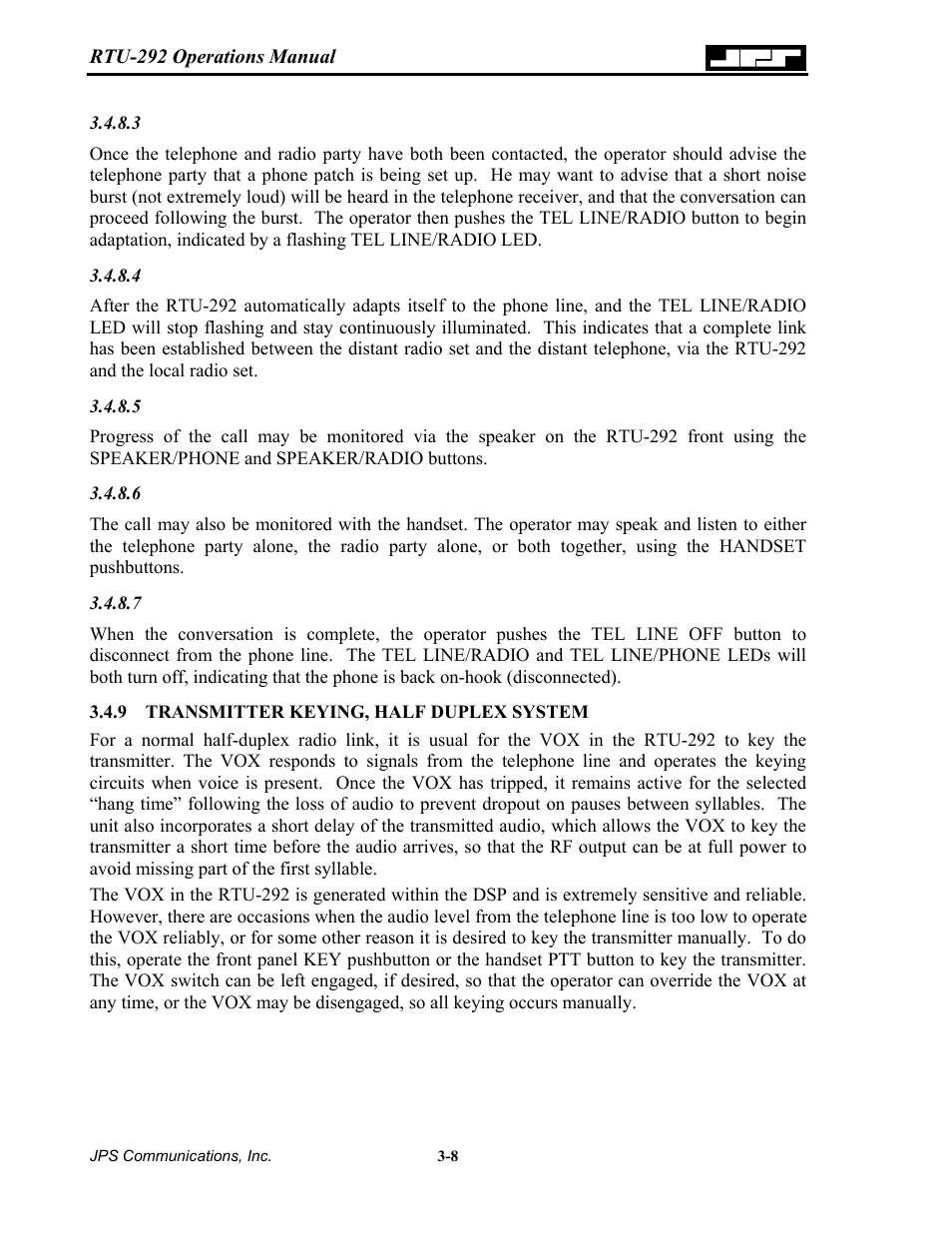 Transmitter keying, half duplex system, Transmitter keying, half duplex system -8 | Nortel Networks RTU-292 User Manual | Page 48 / 116