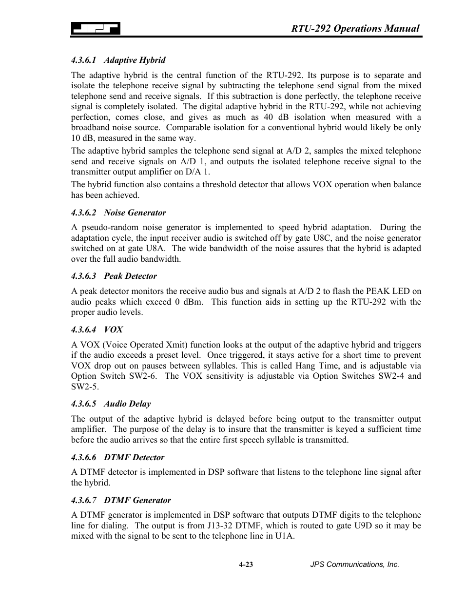 Adaptive hybrid, Noise generator, Peak detector | Audio delay, Dtmf detector, Dtmf generator | Nortel Networks RTU-292 User Manual | Page 63 / 116