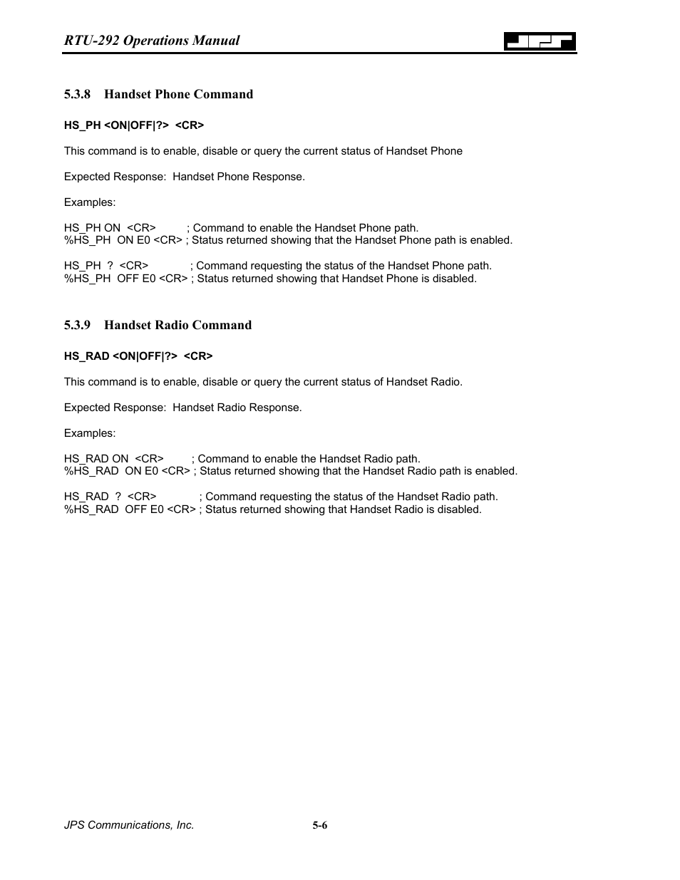 Handset phone command, Handset radio command, 8 handset | Phone, Command -6, 9 handset, Radio command -6, Rtu-292 operations manual | Nortel Networks RTU-292 User Manual | Page 72 / 116