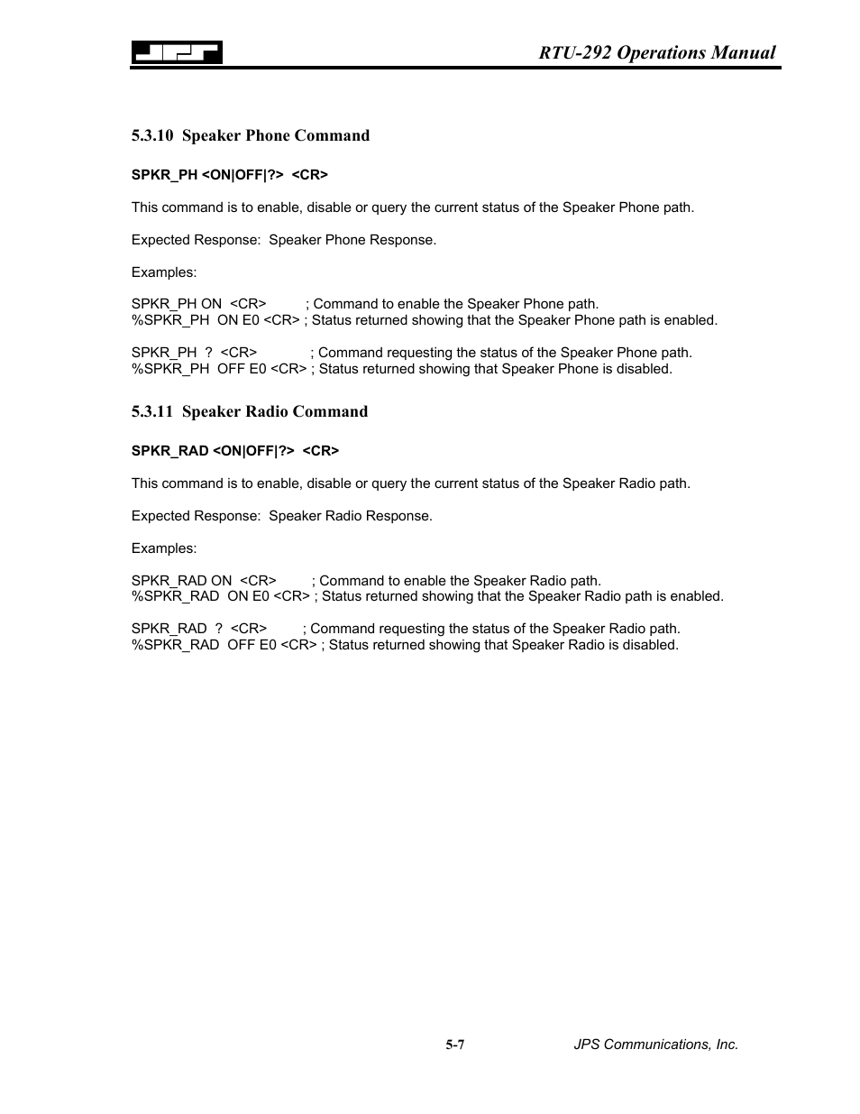 Speaker phone command, Speaker radio command, Speaker phone command -7 | 11 speaker, Radio, Command -7, 292 operations manual | Nortel Networks RTU-292 User Manual | Page 73 / 116