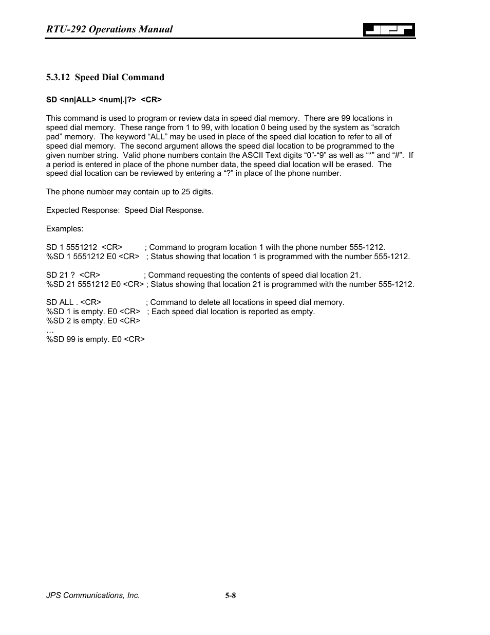 Speed dial command, 12 speed, Dial | Command -8, Rtu-292 operations manual | Nortel Networks RTU-292 User Manual | Page 74 / 116