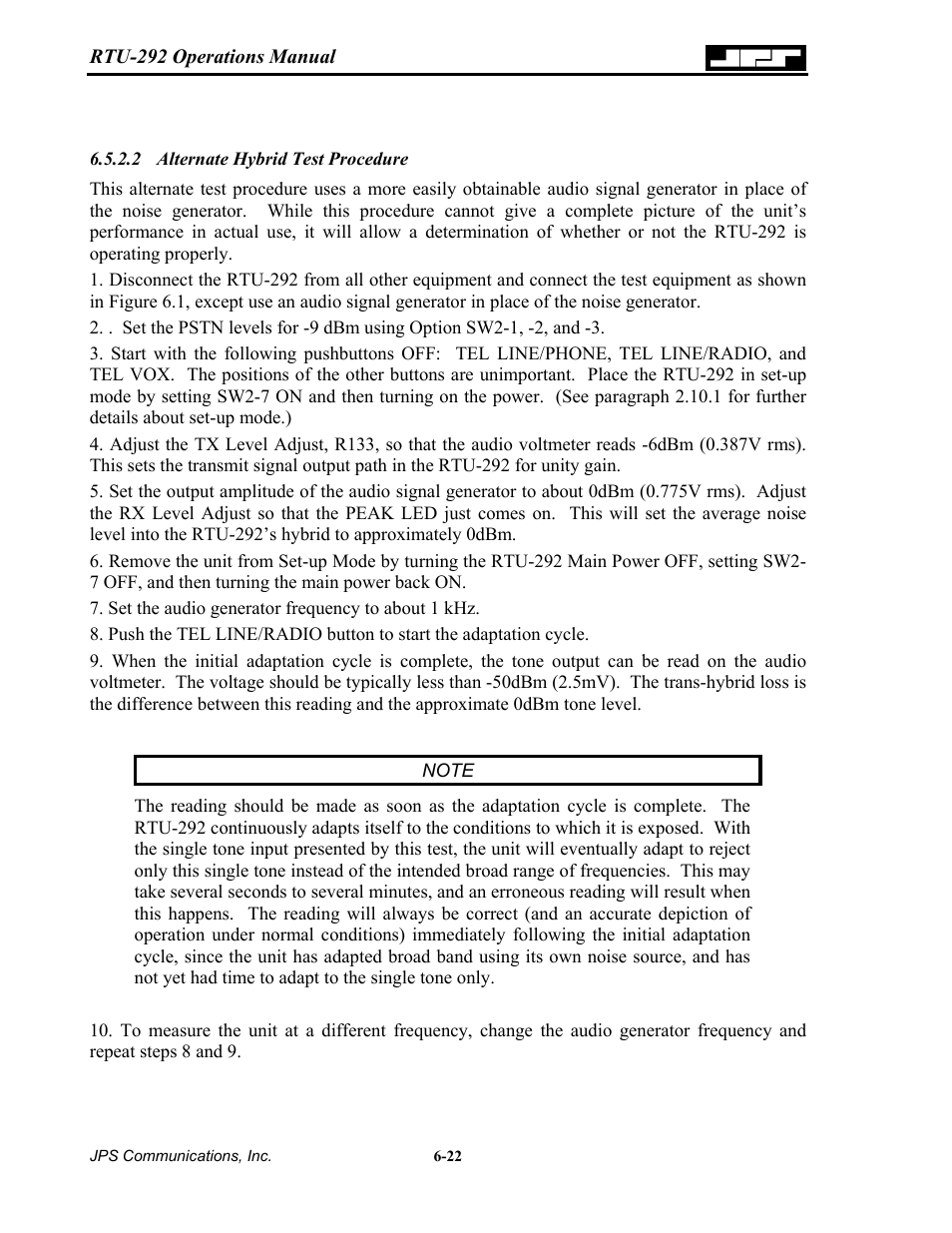 Alternate hybrid test procedure | Nortel Networks RTU-292 User Manual | Page 88 / 116