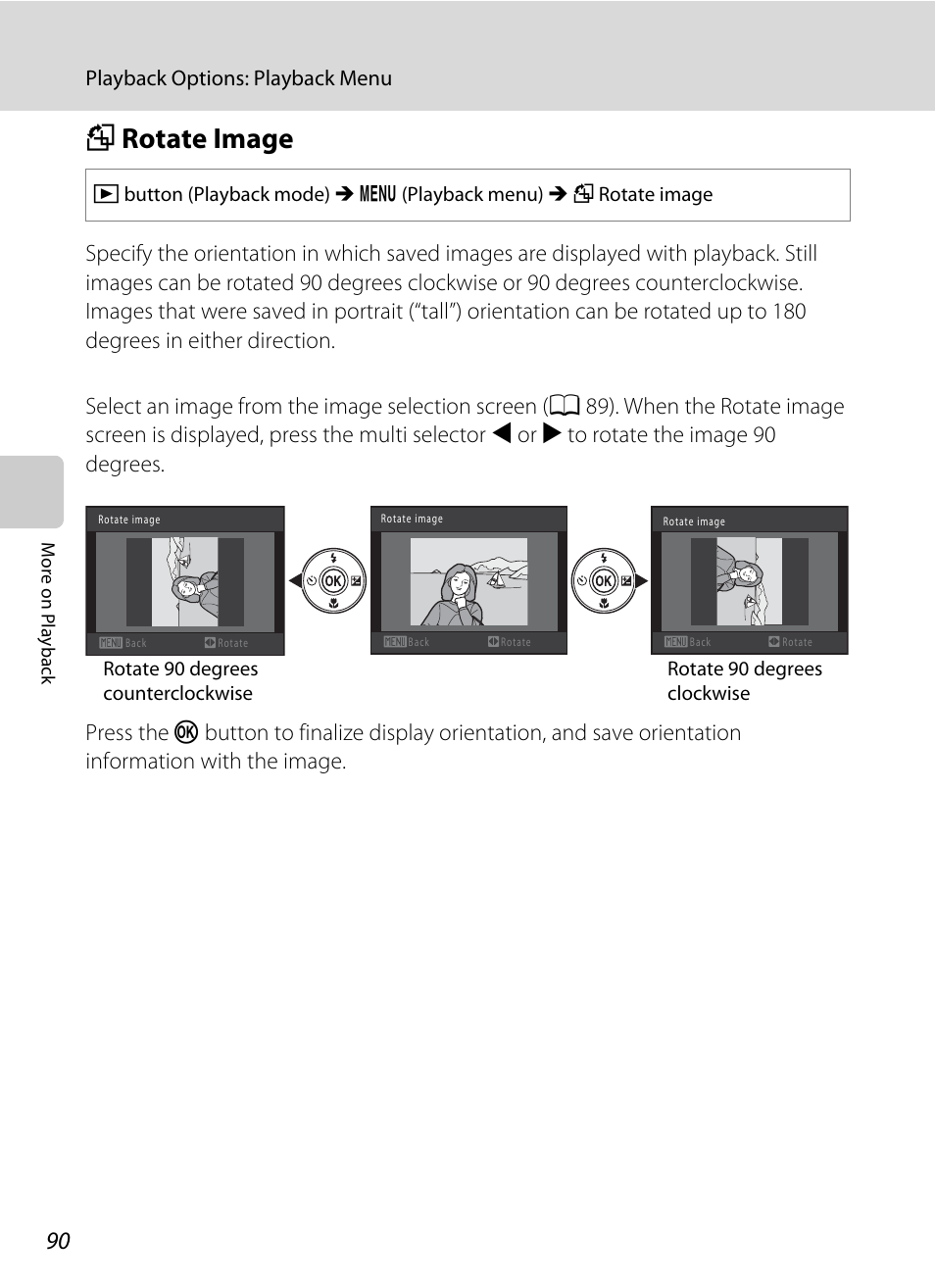 Rotate image, F rotate image, A 90) | A 90, Frotate image | Nortel Networks COOLPIX S5100 User Manual | Page 102 / 180