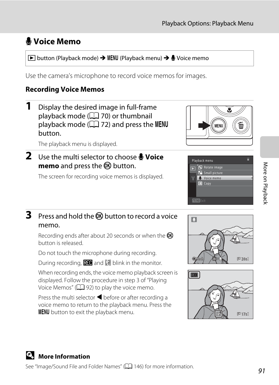 Voice memo, E voice memo, A 91 | Nortel Networks COOLPIX S5100 User Manual | Page 103 / 180