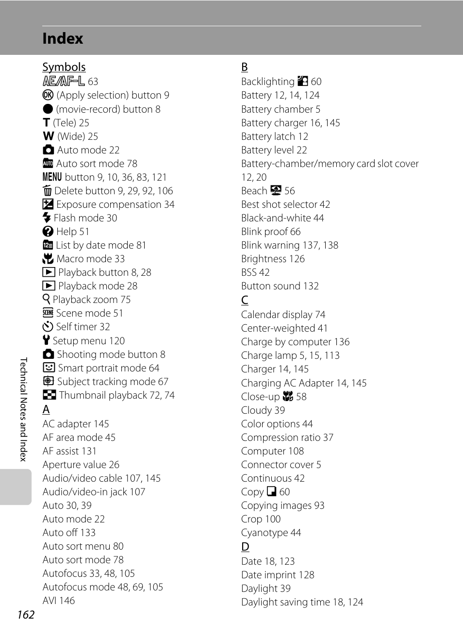 Index | Nortel Networks COOLPIX S5100 User Manual | Page 174 / 180