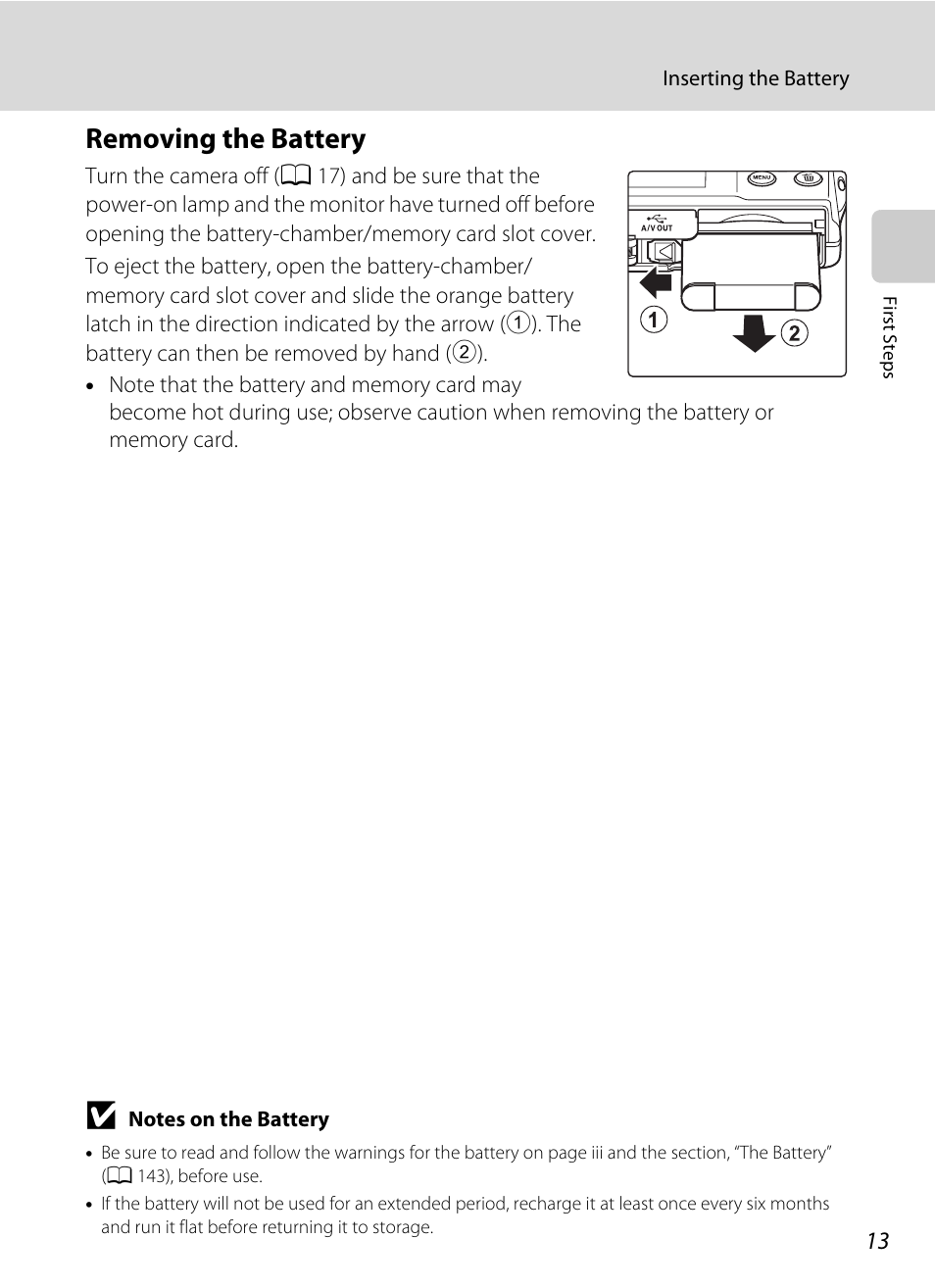 Removing the battery | Nortel Networks COOLPIX S5100 User Manual | Page 25 / 180