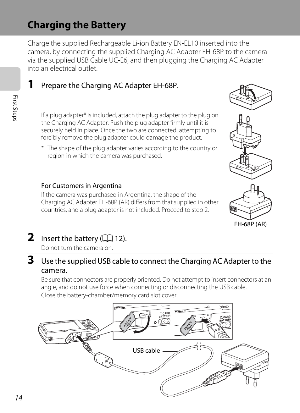 Charging the battery | Nortel Networks COOLPIX S5100 User Manual | Page 26 / 180