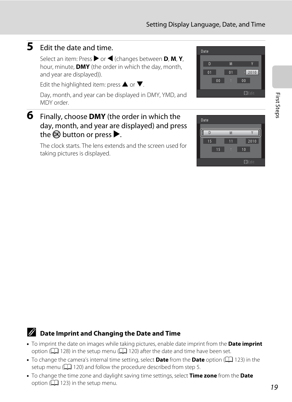 Edit the date and time | Nortel Networks COOLPIX S5100 User Manual | Page 31 / 180