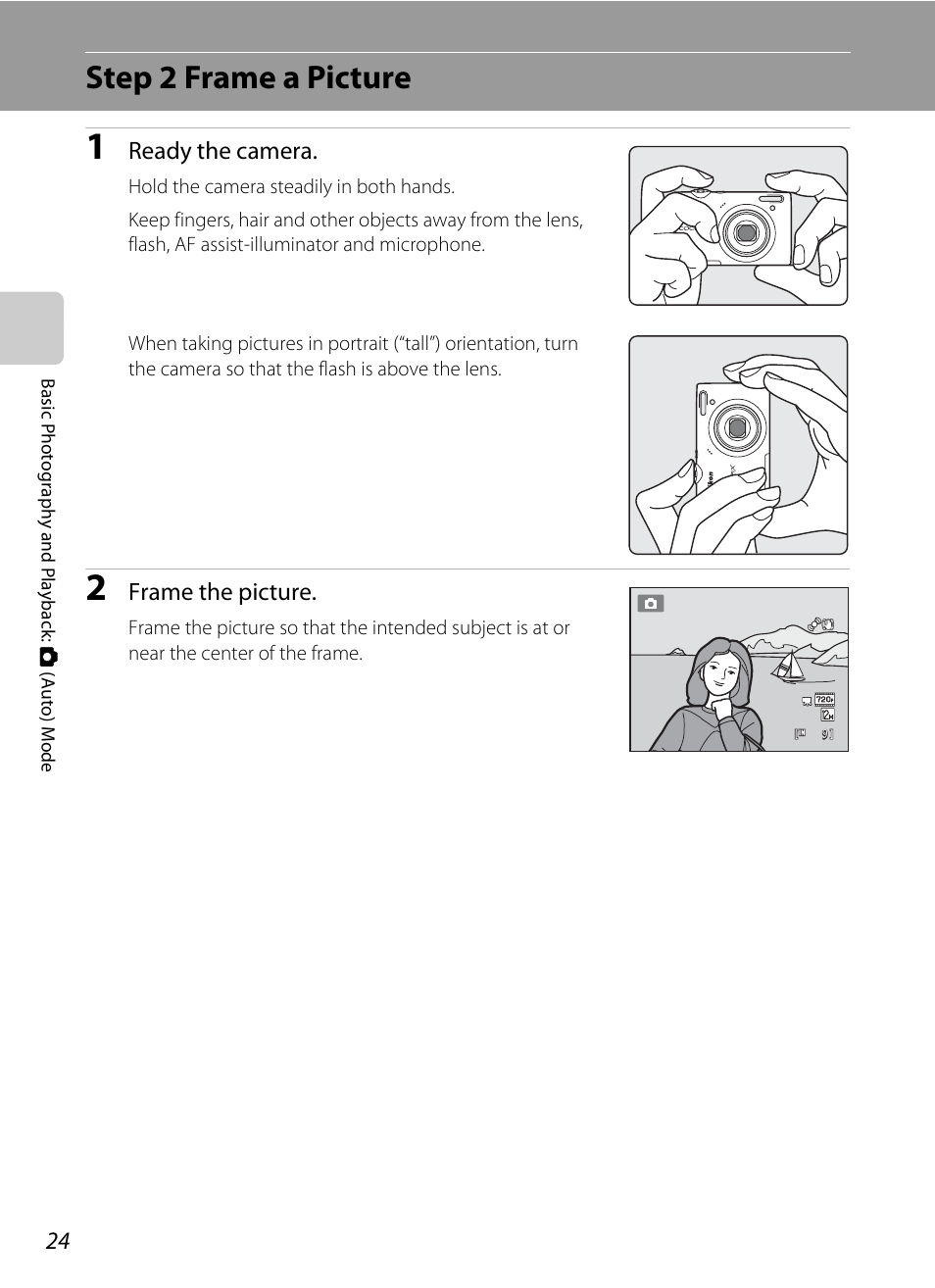 Step 2 frame a picture | Nortel Networks COOLPIX S5100 User Manual | Page 36 / 180