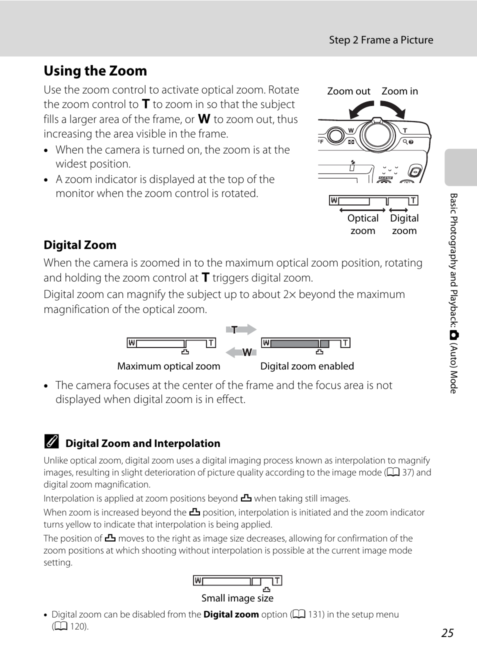 Using the zoom, A 25), Digital zoom | Nortel Networks COOLPIX S5100 User Manual | Page 37 / 180