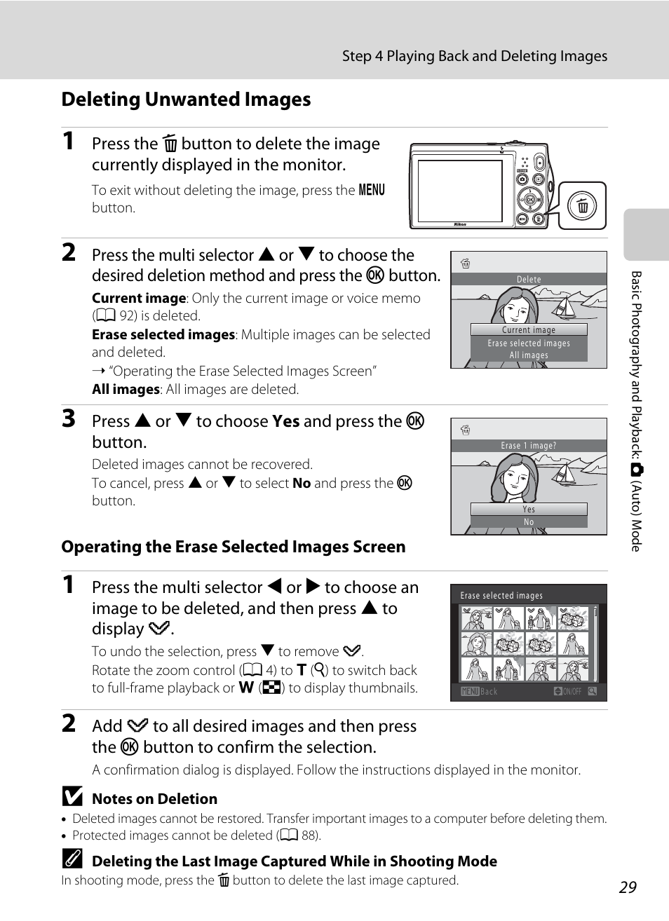 Deleting unwanted images, A 29), A 29 | Nortel Networks COOLPIX S5100 User Manual | Page 41 / 180