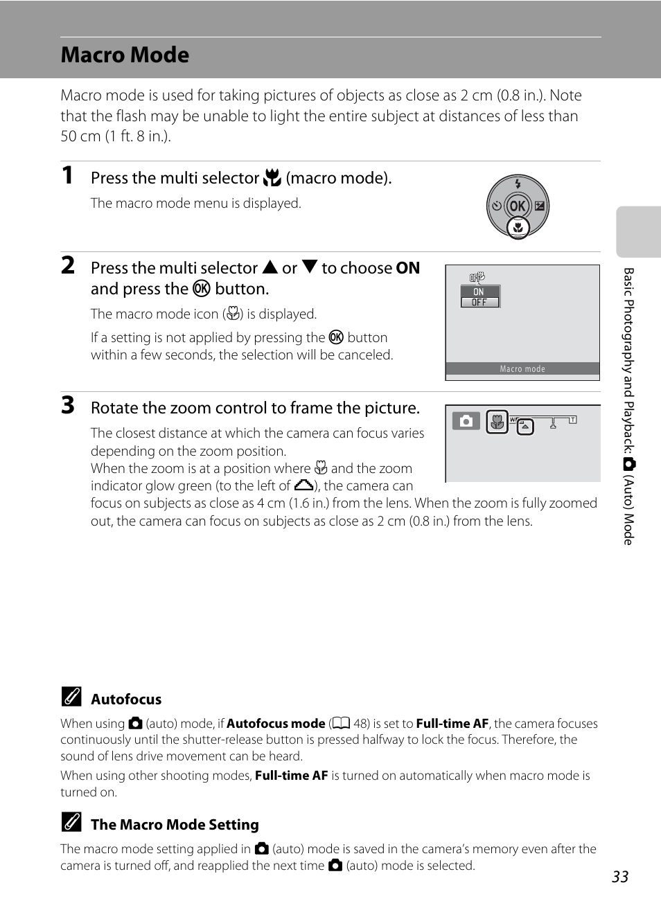 Macro mode, A 33), A 33) or the | Nortel Networks COOLPIX S5100 User Manual | Page 45 / 180