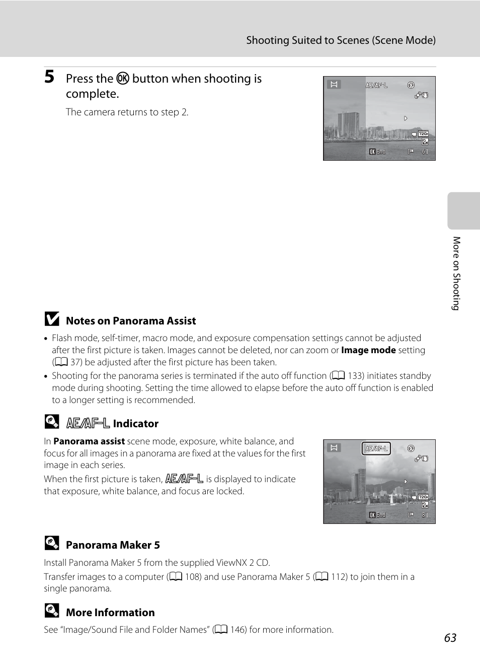 Press the k, Button when shooting is complete | Nortel Networks COOLPIX S5100 User Manual | Page 75 / 180