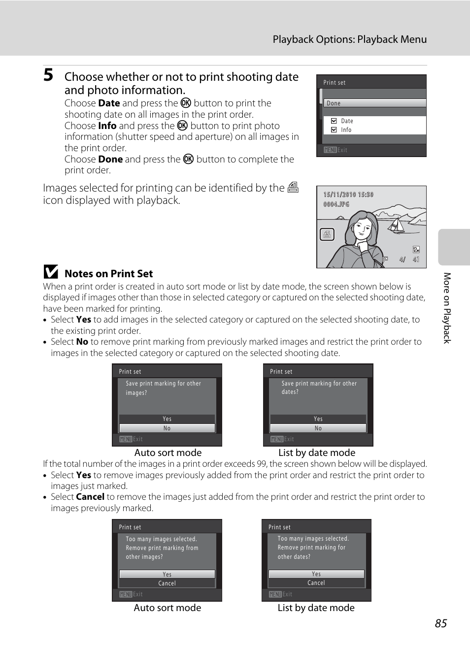 Playback options: playback menu | Nortel Networks COOLPIX S5100 User Manual | Page 97 / 180