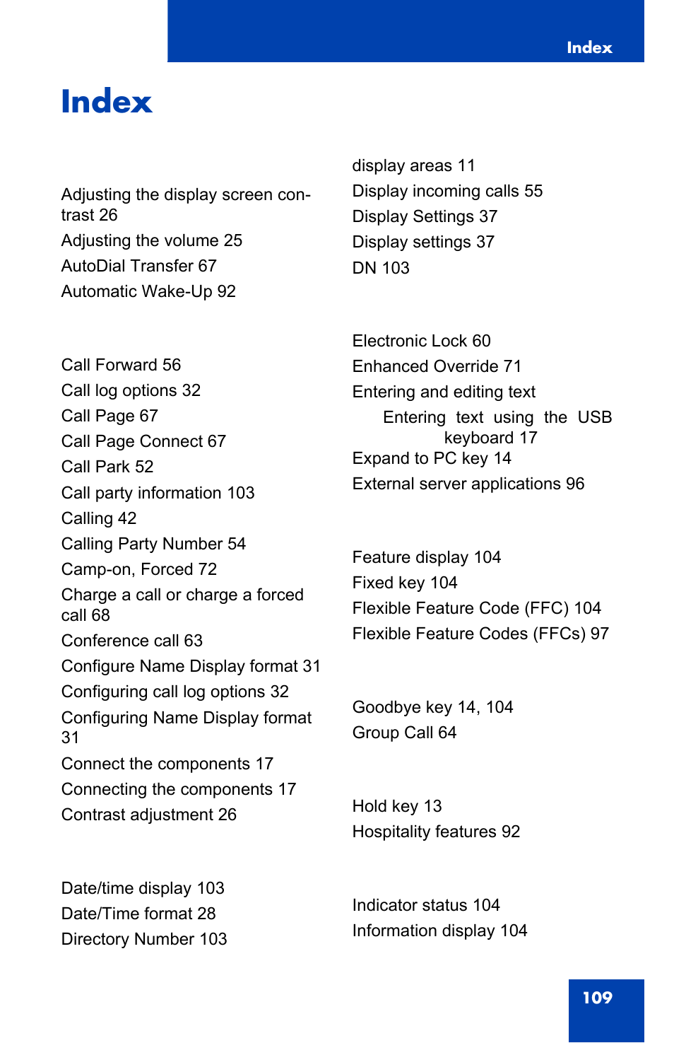 Index | Nortel Networks NN43110-101 User Manual | Page 109 / 114