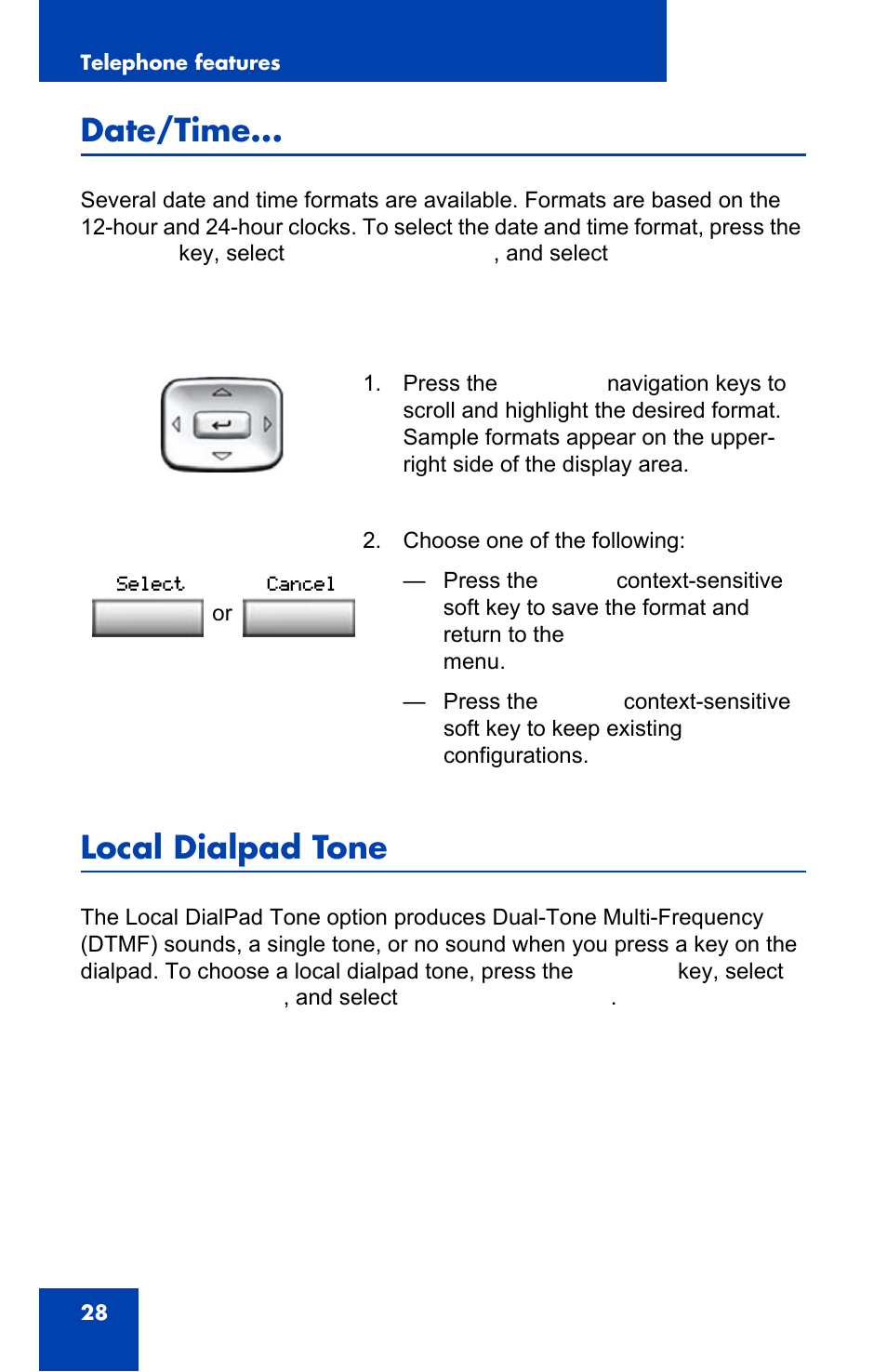 Date/time, Local dialpad tone | Nortel Networks NN43110-101 User Manual | Page 28 / 114