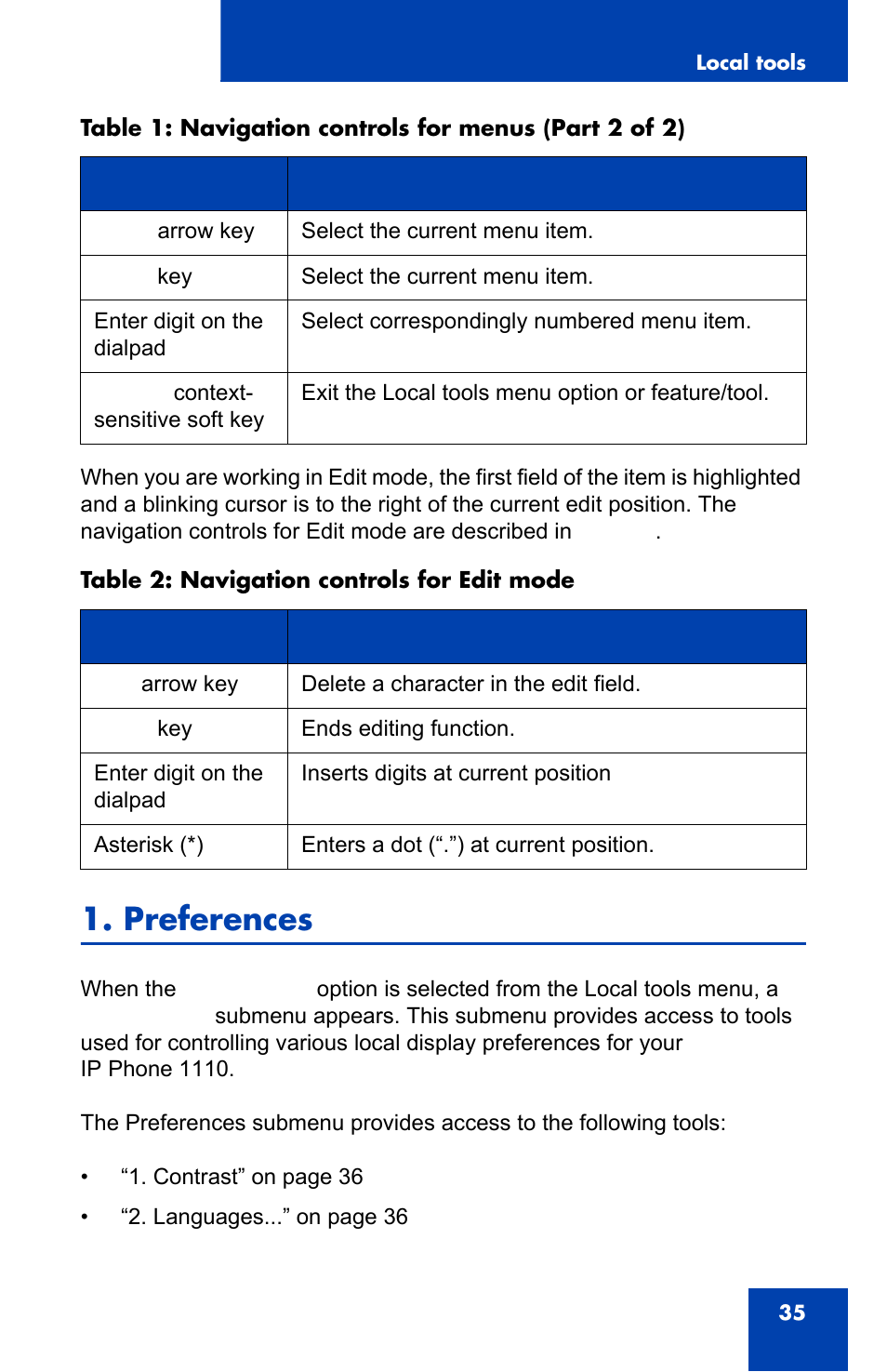 Preferences (p. 35), Preferences | Nortel Networks NN43110-101 User Manual | Page 35 / 114
