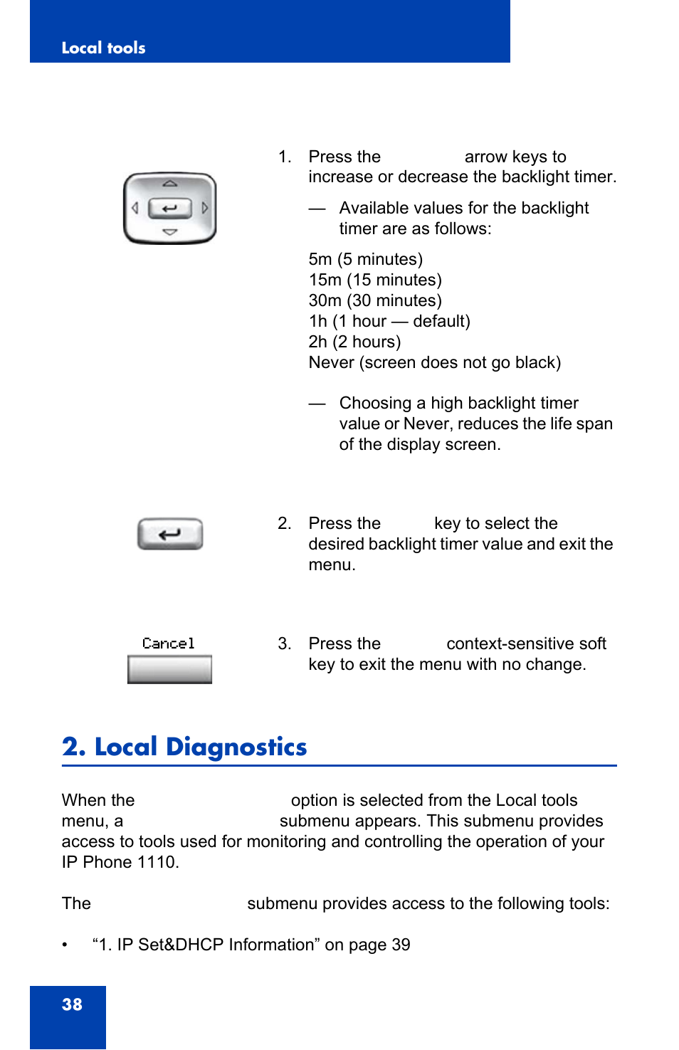 Local diagnostics (p. 38), Local diagnostics | Nortel Networks NN43110-101 User Manual | Page 38 / 114