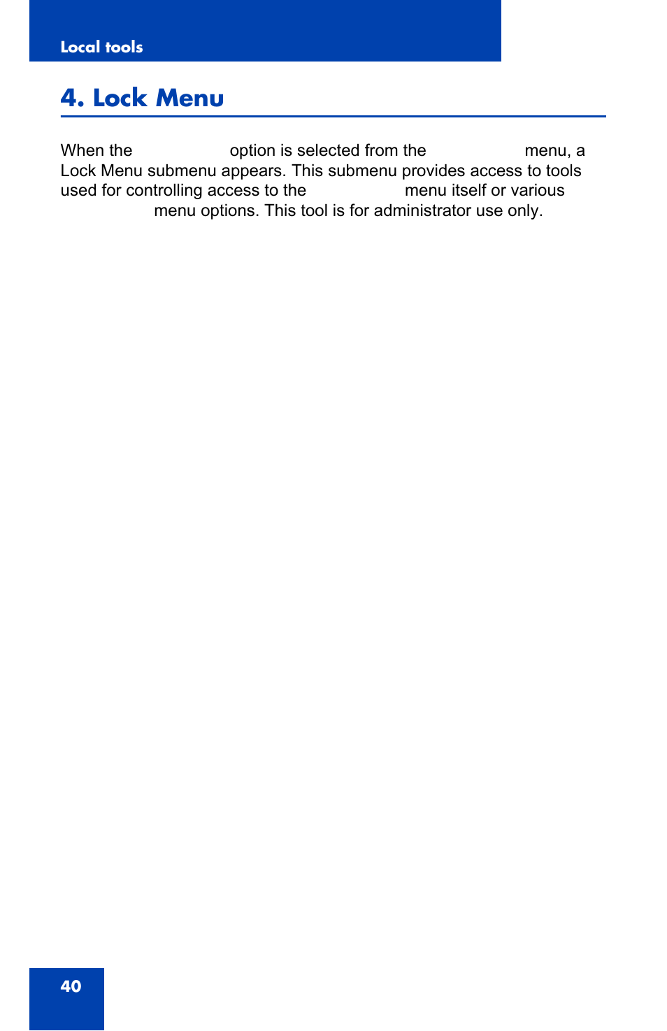 Lock menu (p. 40), Lock menu | Nortel Networks NN43110-101 User Manual | Page 40 / 114