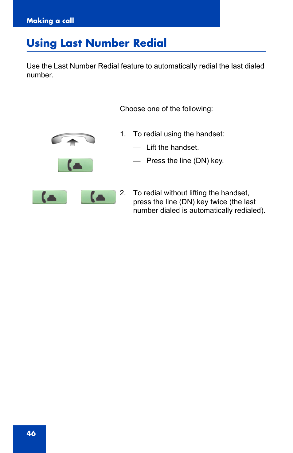 Using last number redial | Nortel Networks NN43110-101 User Manual | Page 46 / 114