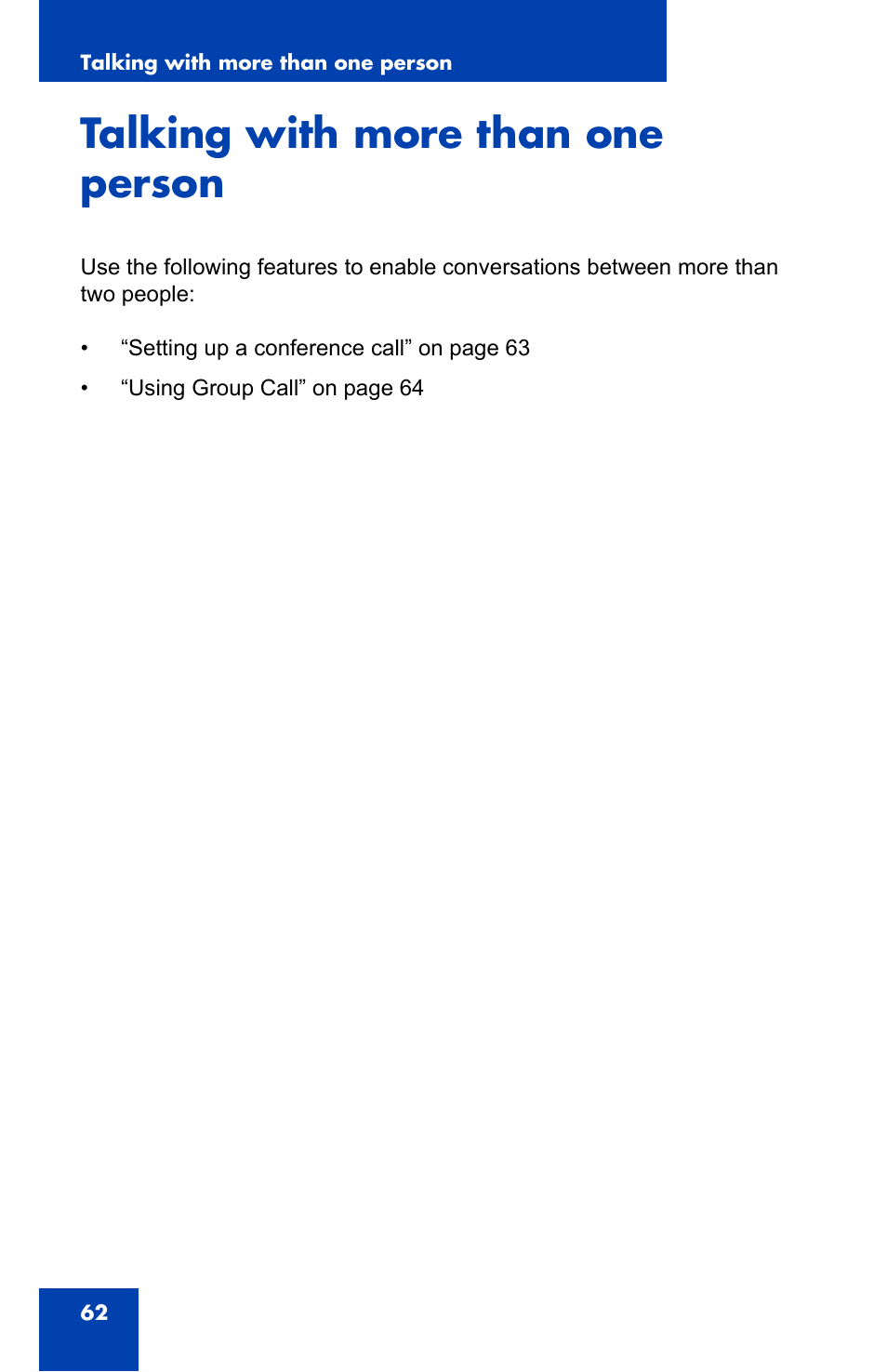Talking with more than one person | Nortel Networks NN43110-101 User Manual | Page 62 / 114