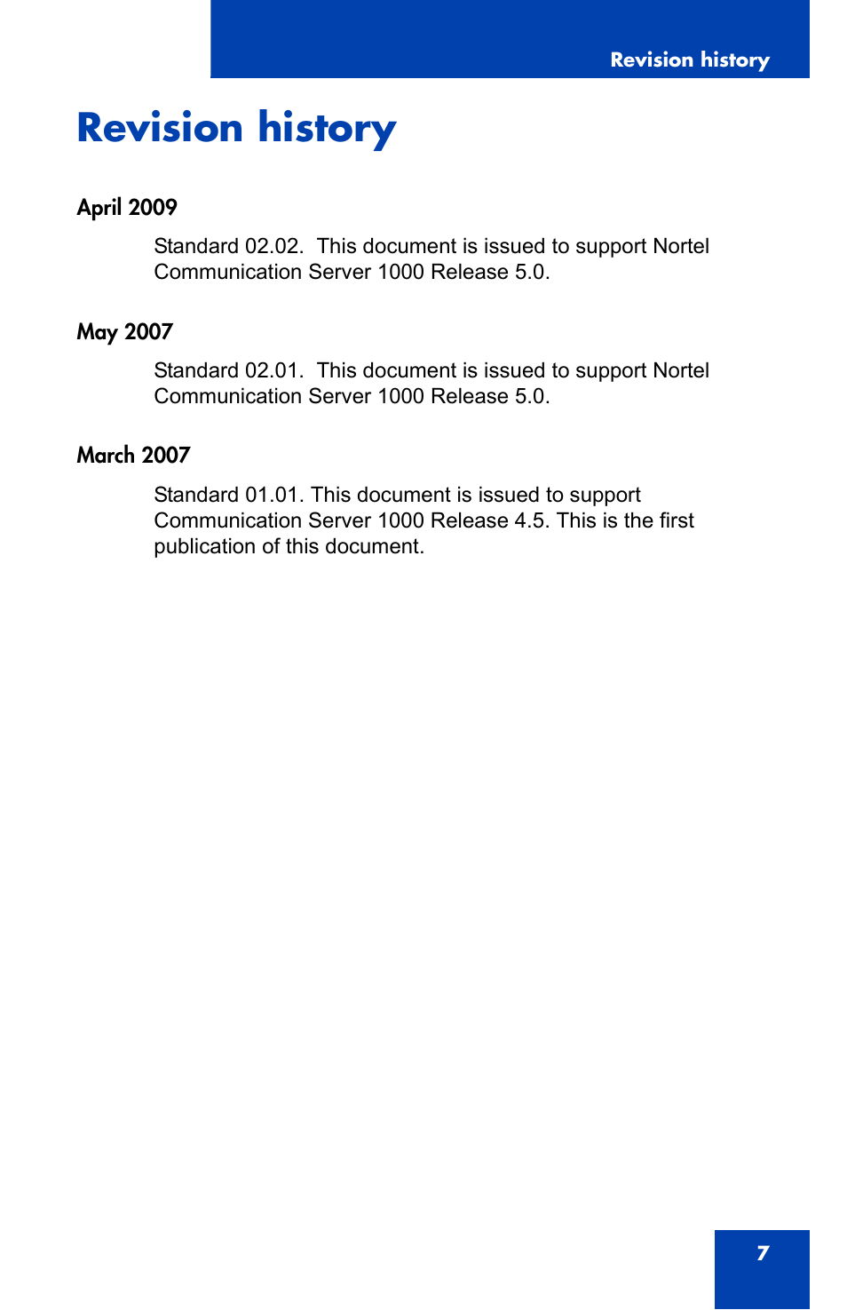 Revision history | Nortel Networks NN43110-101 User Manual | Page 7 / 114