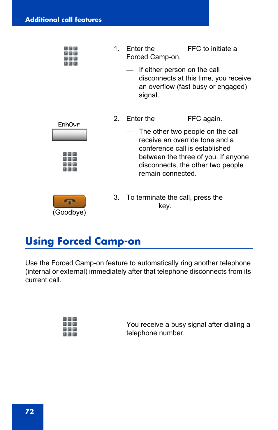 Using forced camp-on | Nortel Networks NN43110-101 User Manual | Page 72 / 114