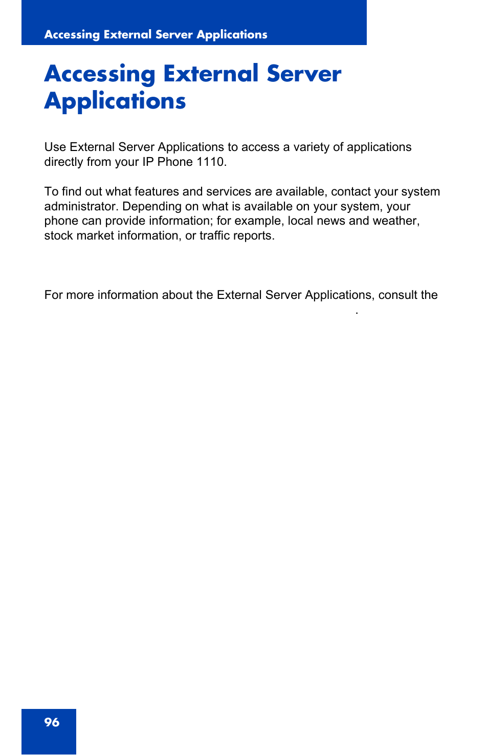 Accessing external server applications | Nortel Networks NN43110-101 User Manual | Page 96 / 114