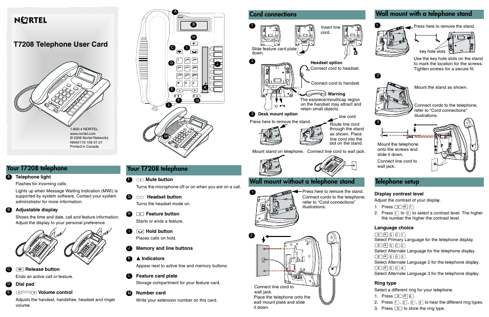 Nortel Networks T7208 User Manual | 2 pages