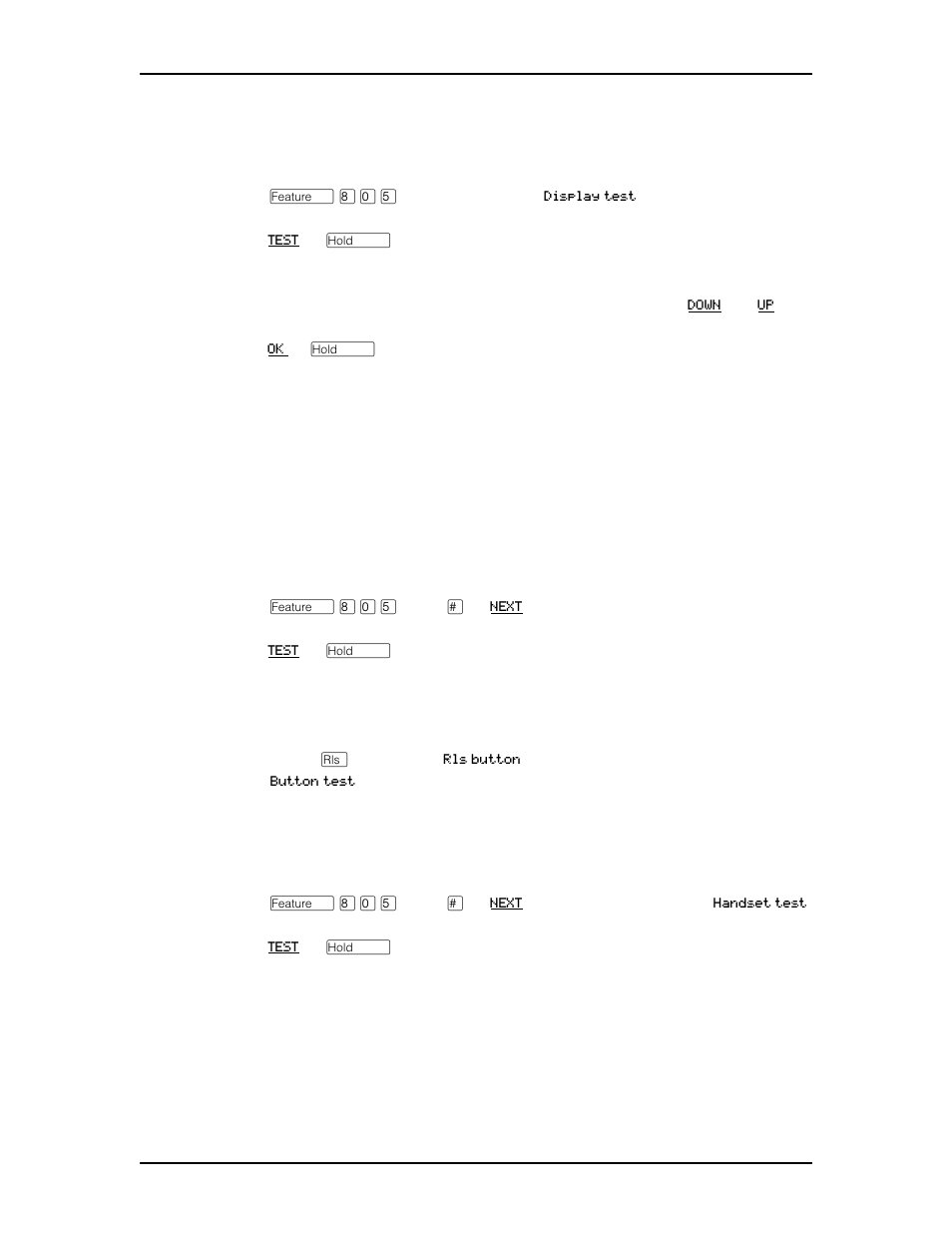 Testing the telephone display, Testing the telephone buttons, Testing the speaker in the telephone handset | Nortel Networks M7410 User Manual | Page 123 / 148