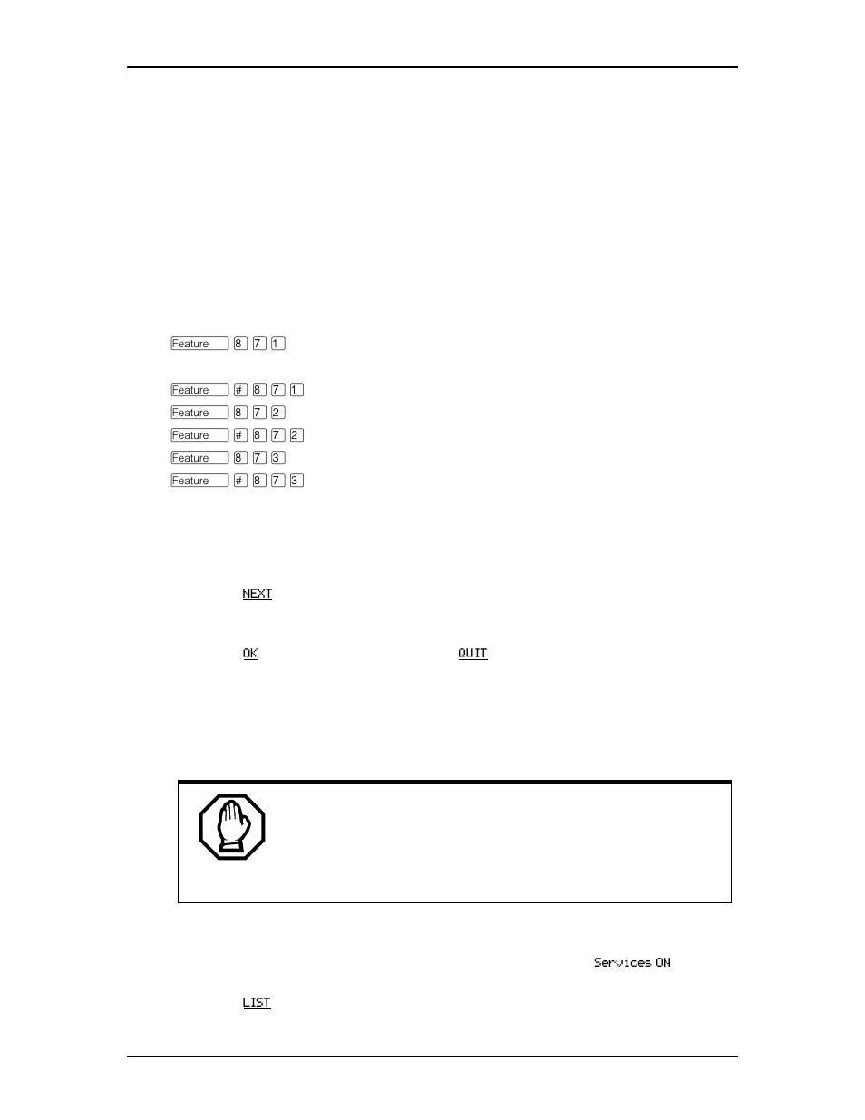 Turning services on and off using feature codes, Turning services on and off using feature codes 96 | Nortel Networks M7410 User Manual | Page 97 / 148