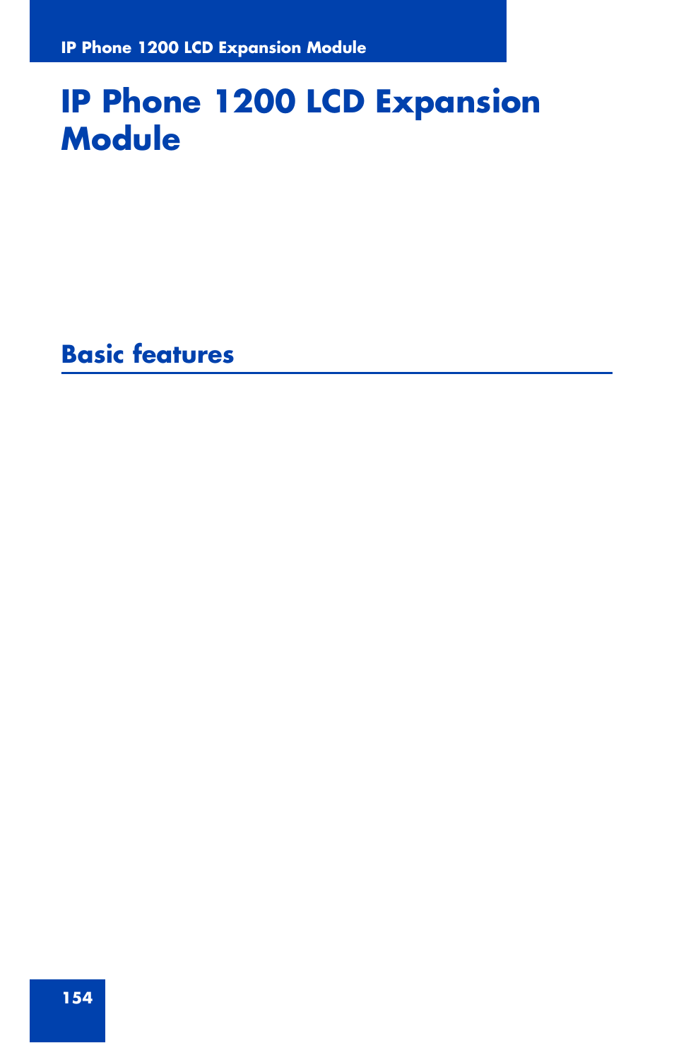 Ip phone 1200 lcd expansion module, Basic features | Nortel Networks Nortel IP Phone 1230 User Manual | Page 154 / 166