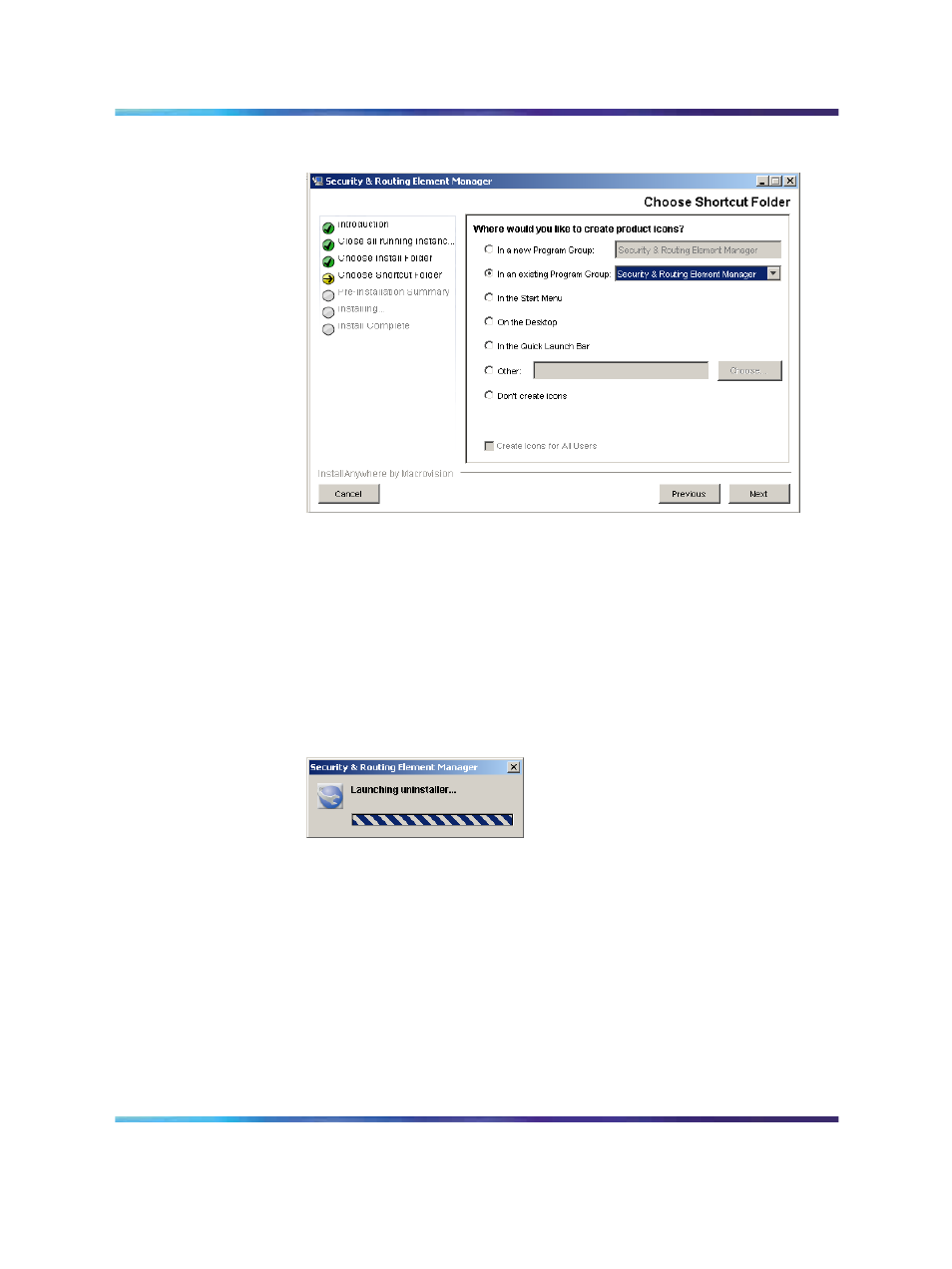 Figure 9 choose shortcut folder, Figure 10 launching uninstaller, Figure 9 | Choose shortcut folder, Figure 10, Launching uninstaller, Figure 9 "choose | Nortel Networks NN47230-301 User Manual | Page 24 / 60