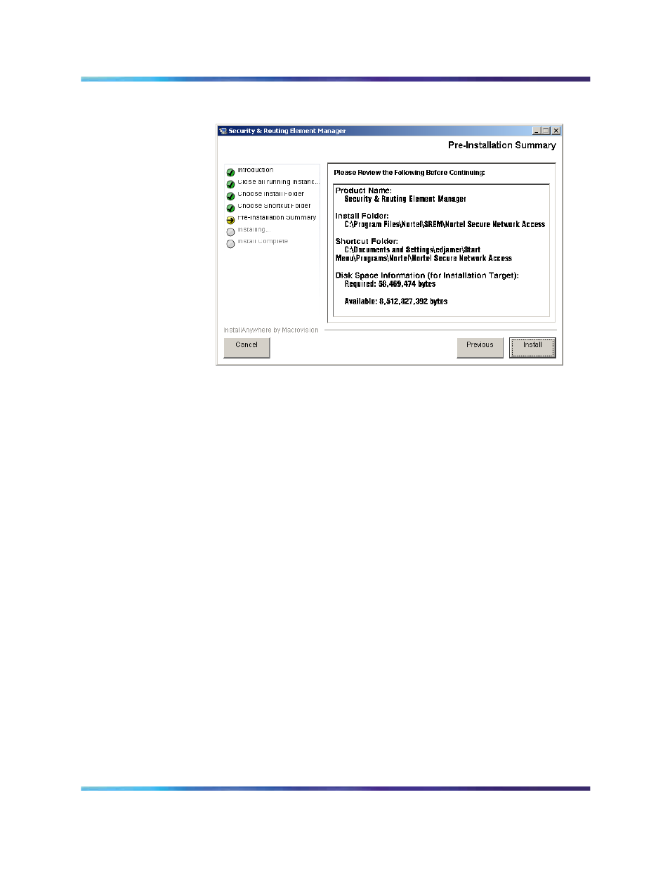 Figure 11 pre-installation summary, Figure 11, Pre-installation summary | Nortel Networks NN47230-301 User Manual | Page 25 / 60