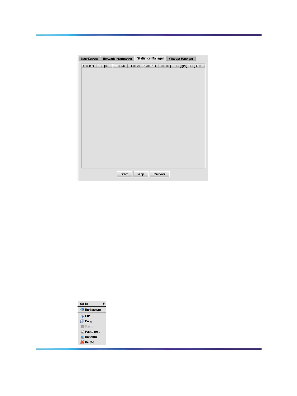Right-click menu, Figure 16 statistics manager tab, Figure 17 right-click menu example | Figure 16, Statistics manager tab, Figure 17, Right-click menu example, Figure | Nortel Networks NN47230-301 User Manual | Page 35 / 60