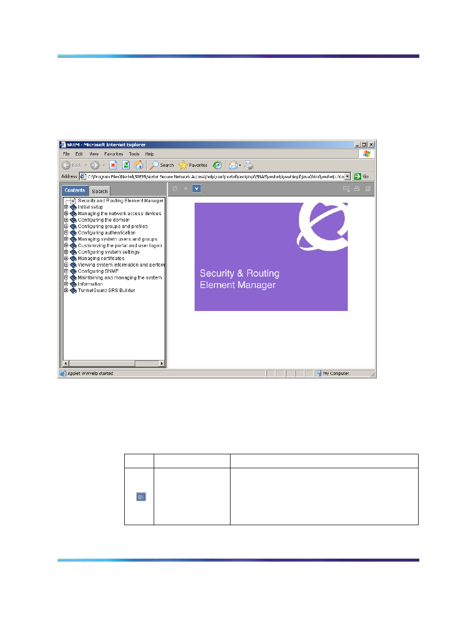 Figure 18 srem online help, Table 13 online help icons, Figure 18 | Srem online help, Table 13, Online help icons | Nortel Networks NN47230-301 User Manual | Page 39 / 60