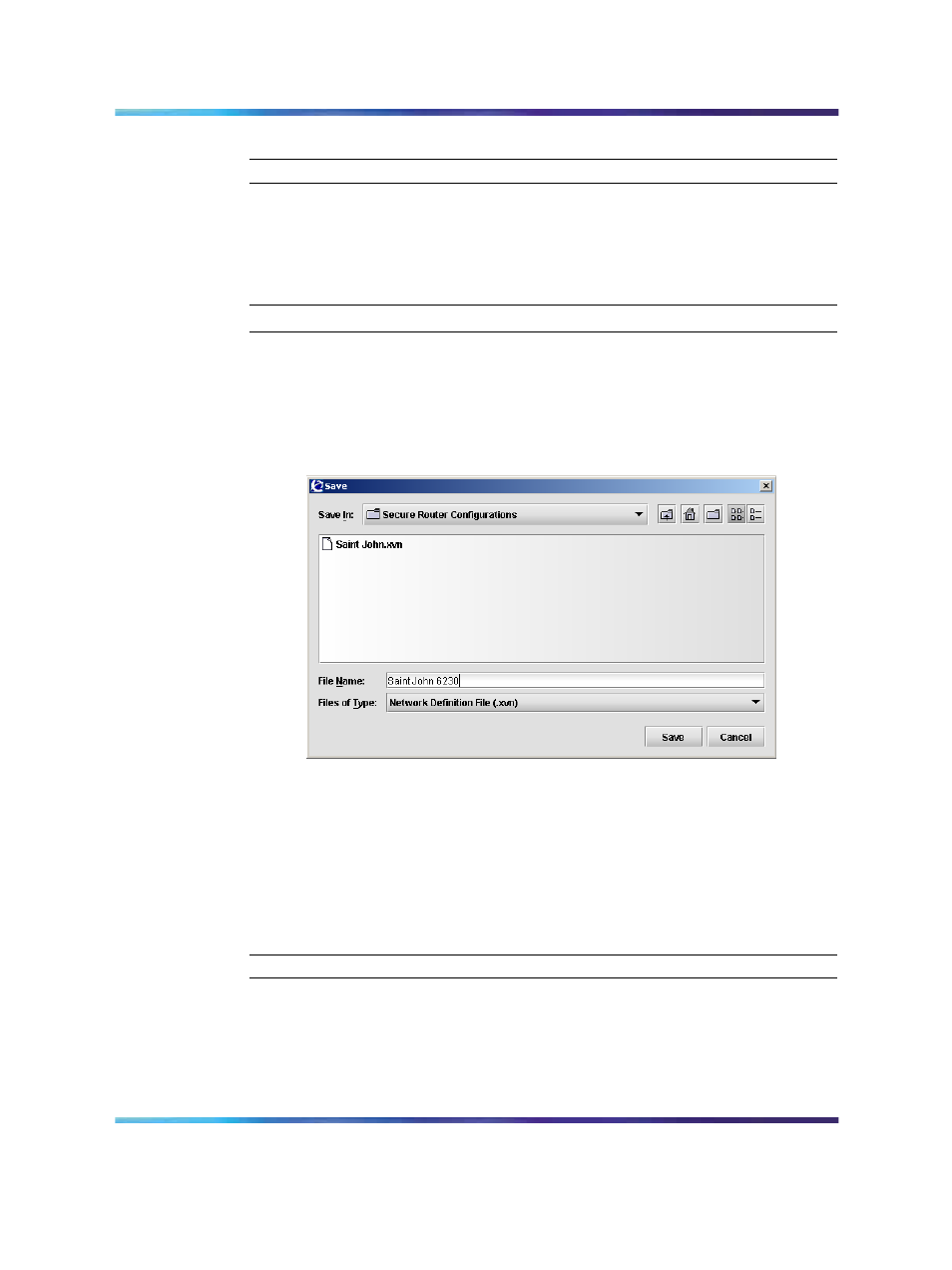 Saving a network configuration, Opening a network configuration, Figure 23 save dialog box | Figure 23, Save dialog box, Saving | Nortel Networks NN47230-301 User Manual | Page 47 / 60