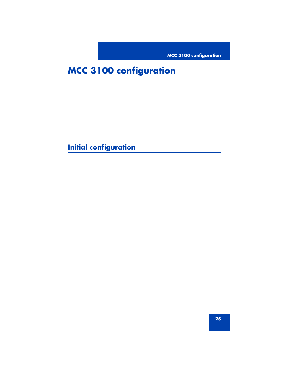 Mcc 3100 configuration, Initial configuration | Nortel Networks MCC 3100 User Manual | Page 25 / 78