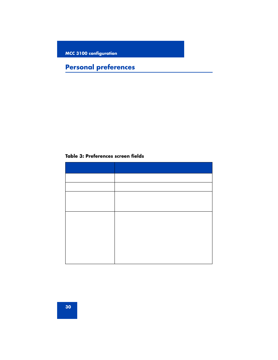 Personal preferences | Nortel Networks MCC 3100 User Manual | Page 30 / 78