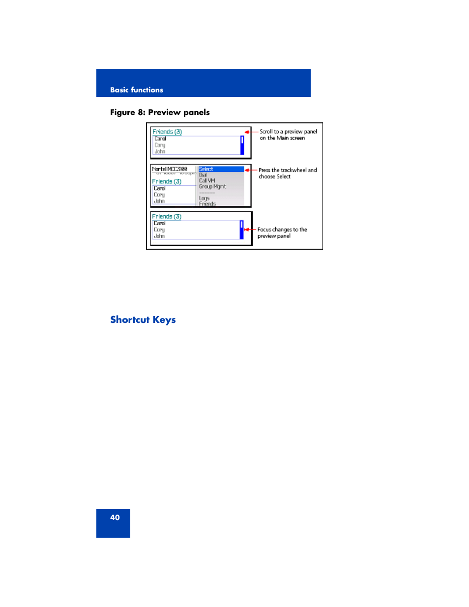 Shortcut keys, Preview | Nortel Networks MCC 3100 User Manual | Page 40 / 78